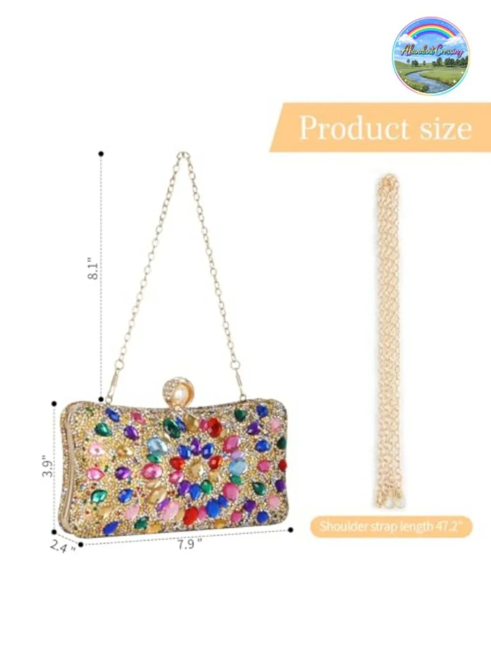 Sparkling Rhinestone Evening Bag Clutch Purse, Detachable Chains, Luxury Handbag